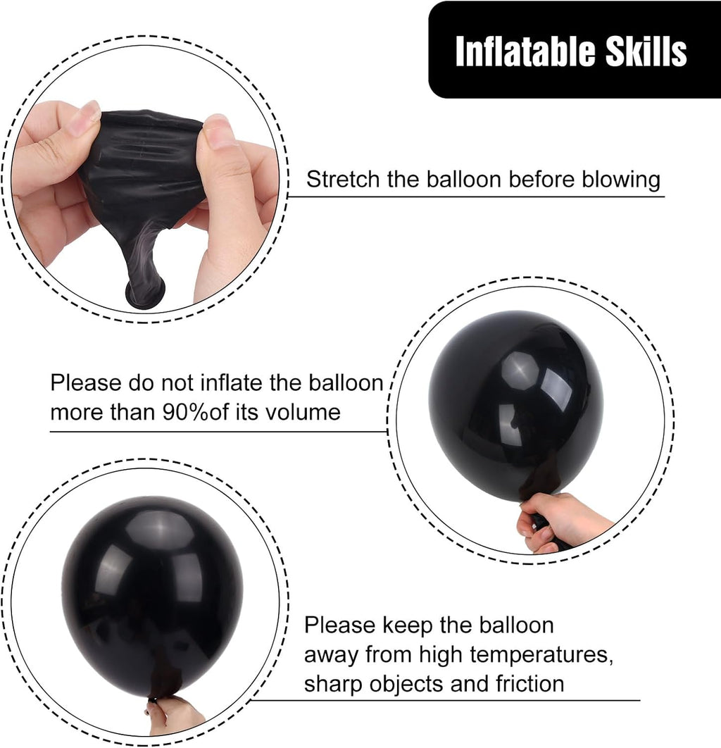 RUBFAC Black Balloons - 154pcs in Various Sizes (5-18 Inches) for Halloween & Birthday Decor