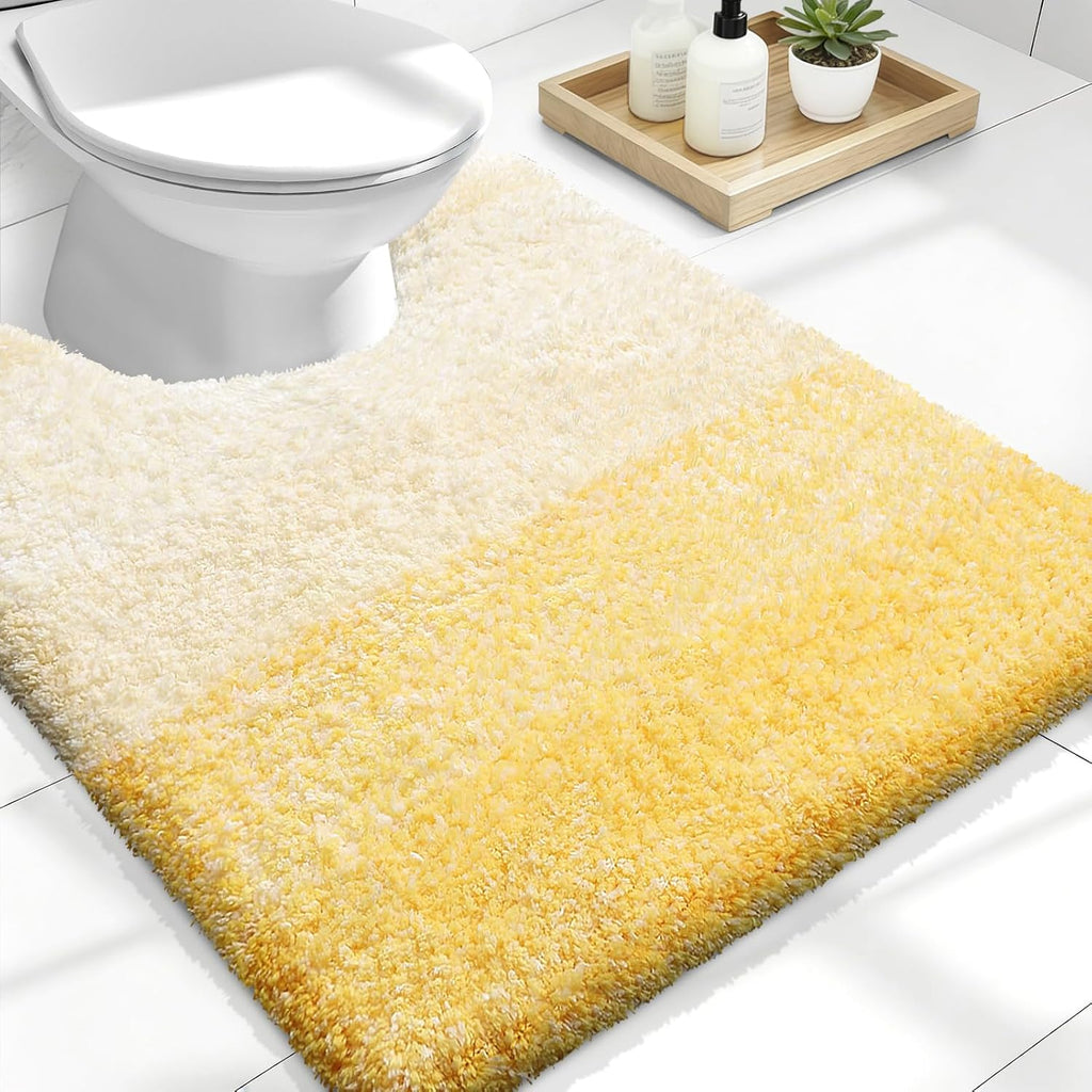 OLANLY Luxury U-Shaped Toilet Rug - Extra Soft, Absorbent Microfiber Bath Mat | 24x20, Non-Slip Yellow