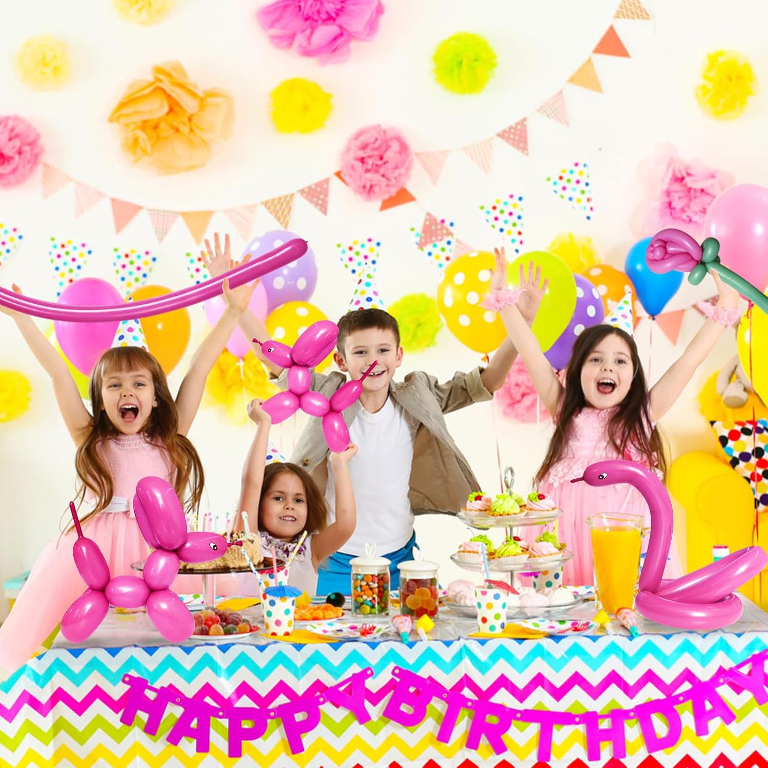 Skiennix 100Pcs Hot Pink 260Q Balloons - Thick Latex Twisting Balloons for Animal Models | Ideal for Halloween & Birthdays