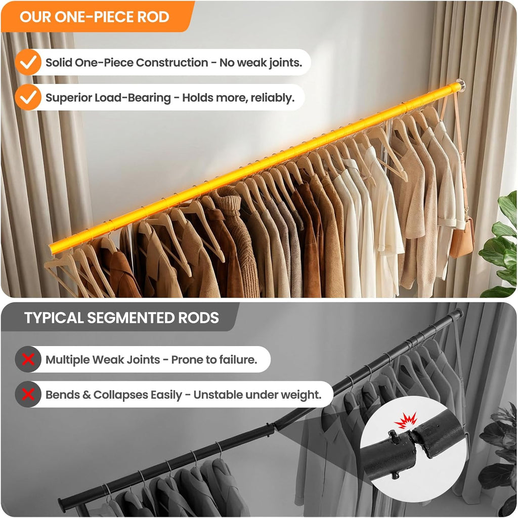 Skiennix Heavy Duty Clothes Rack - Rolling Metal Garment Rack with 650 LBS Capacity & 2 Shelves | Silver