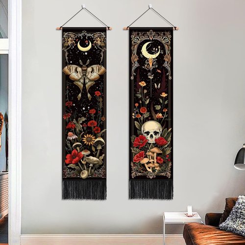 ARTCREATOR Gothic Wall Tapestry - Witchy Moth & Moon Design for Bedroom Aesthetic | 12.8 x 51.2 Inches