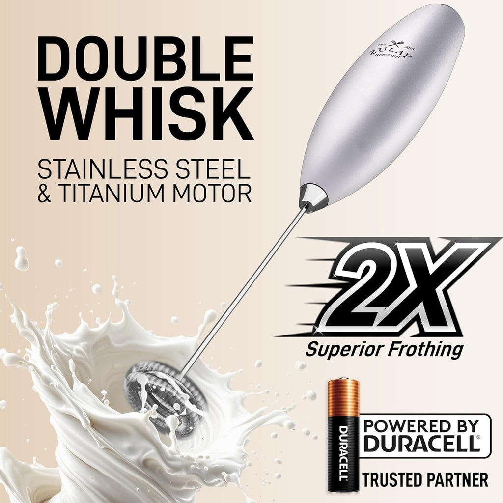 Zulay Kitchen Milk Frother - Powerful Handheld Whisk for Coffee, Lattes & Matcha | Includes 4 Duracell Batteries