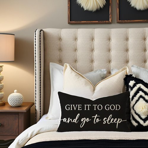 HERHOME Black and White Christian Throw Pillow Covers 12x20 Inch Set of 2 – Relax God’s Got This/Give It to God and Go to Sleep – Inspirational Lumbar Pillowcase for Couch or Bed Decor