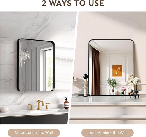 Kosmonia Bathroom Vanity Mirror - 20x16 Inch Aluminum Framed, Farmhouse Style, Anti-Rust, HD Reflection, Black