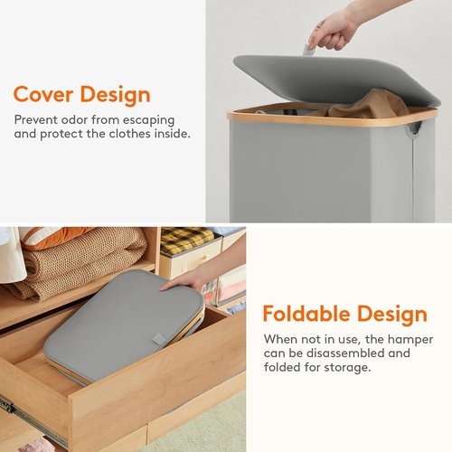 Lifewit 100L Laundry Basket - Foldable Clothes Hamper with Lid & Bamboo Handles | Silver Grey