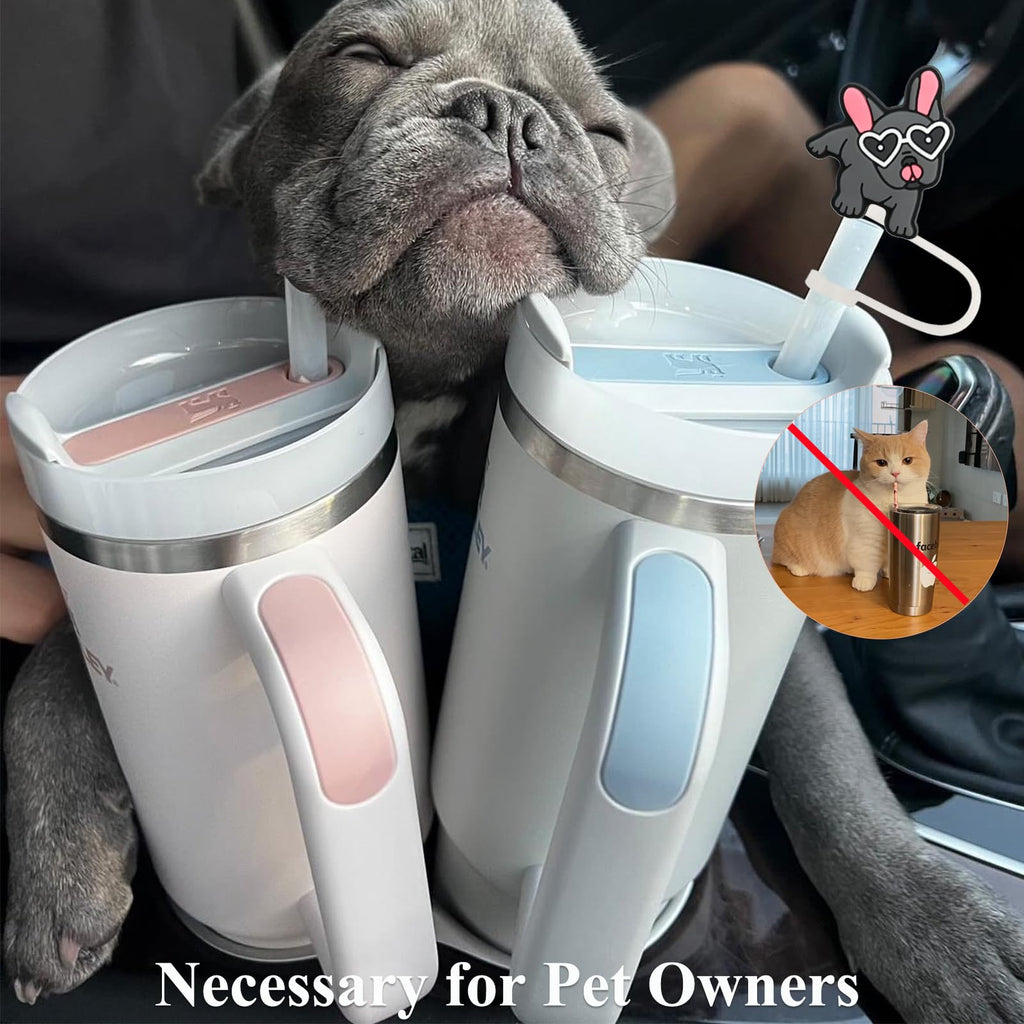 Amreich French Bulldog Straw Toppers - 4 Pack Silicone Straw Covers for 10mm/0.4inch Straws, Dog Lovers Birthday Christmas Holiday Gifts, Cute Stanley Tumbler Accessories