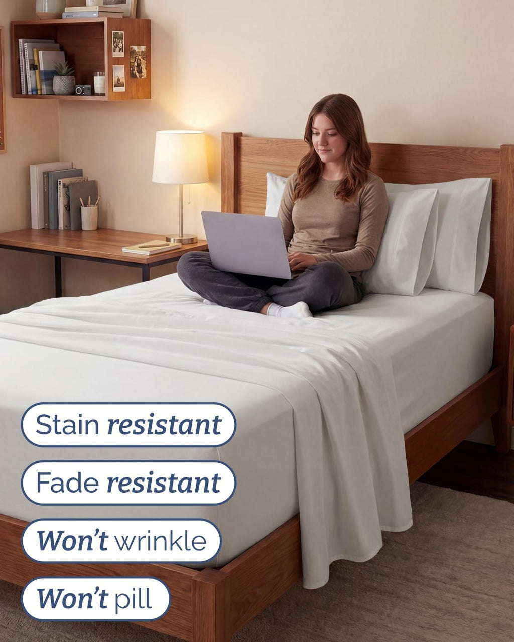Skiennix Extra Deep Twin XL Sheet Set - 4 Piece Breathable Cooling Bedding - Soft Wrinkle-Free Antique White