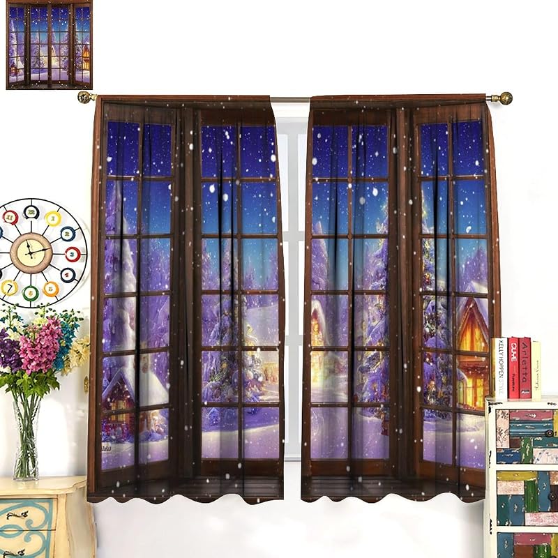 Winter Snow Christmas Curtains - 42x45in Blackout Drapes for Living Room & Bedroom (Variation: Winter Snow-2+21" W x 45" L)