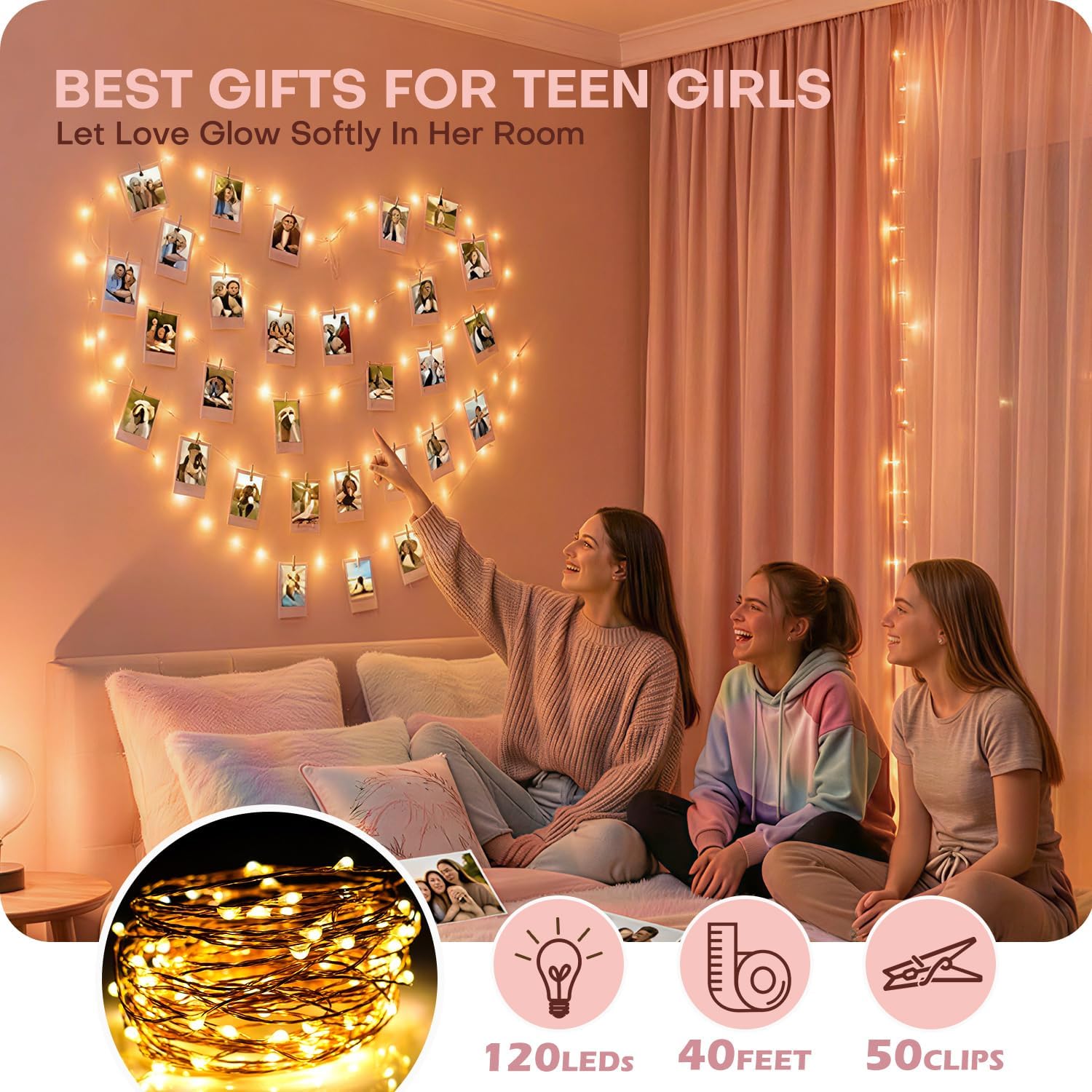Skiennix Aesthetic 40Ft 120LED Fairy Lights - 8 Modes, Timer & Waterproof | Perfect Teen Girl Gift for Dorm Décor