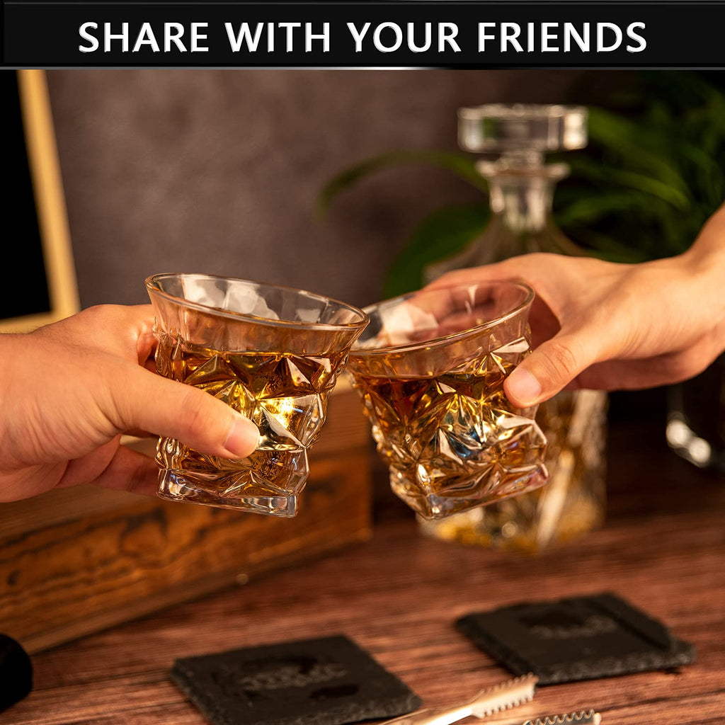 Whiskey Decanter Set, Whiskey Stones Gift Set for Men, Gifts Box with Reusable Stainless Steel Balls, Glasses, Decanter, Slate Coasters and Tongs for Dad, Boyfriend