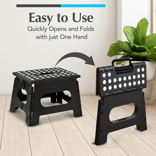 Handy Laundry Step Stool - Lightweight & Sturdy for Adults and Kids - Easy One Flip Open - Black, 8 Inch
