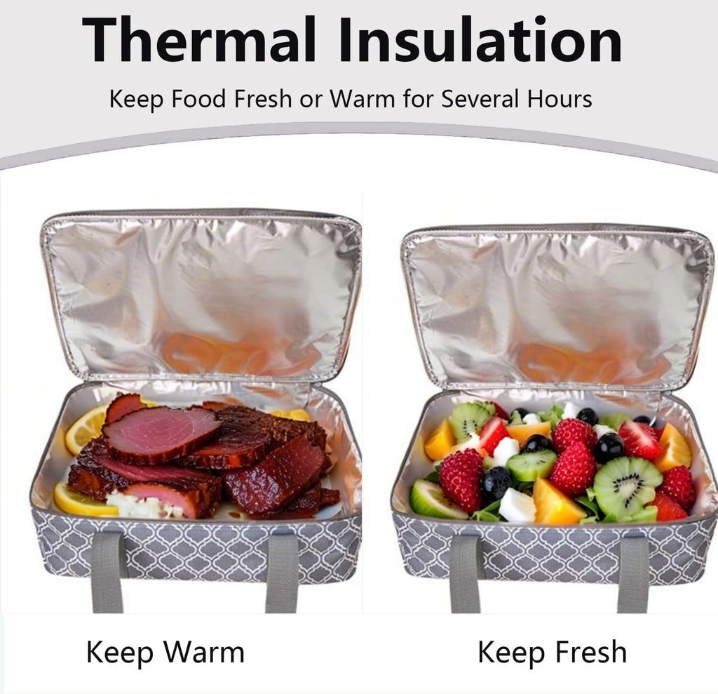 Skiennix Insulated Casserole Carrier Bag - Portable Food Transport Tote for 9x13" Dish | Silver Gray