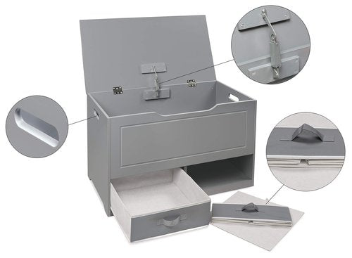Badger Basket Toy Box and Storage Bench - Chest and Seat Combo with 2 Reversible Baskets, Safety Hinge Lid - Kids Toy Organizer for Playroom or Bedroom - Gray
