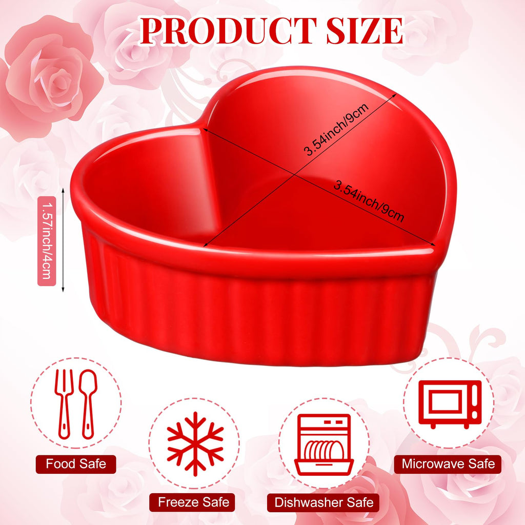 Reallnaive 8 Pcs Heart Shaped Ramekin Creme Brulee Ramekins Oven Safe 3.54 x 3.54 x 1.57 Inch Heart Shaped Bowl Small Baking Ceramic Ramekins Dishes for Souffle Snacks Quiche Sauces(Pink and Red)