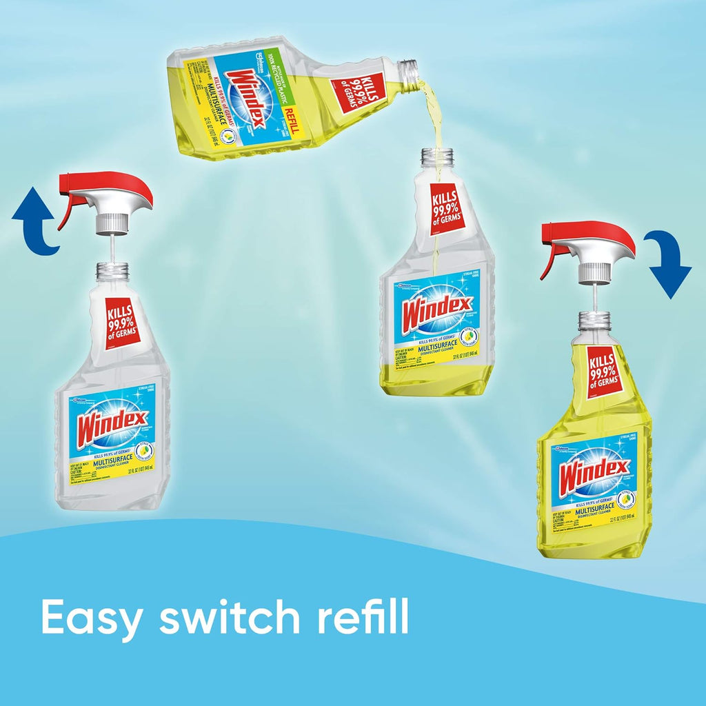 Windex Multipurpose Disinfectant Cleaner Spray - Citrus Fresh Scent, 32 Fl Oz | Eco-Friendly Reusable Trigger (Pack of 3)