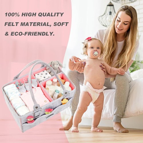 Large Baby Diaper Caddy Organizer - Portable Nursery Storage Tote for Changing Table & Car | Ideal Baby Shower Gift