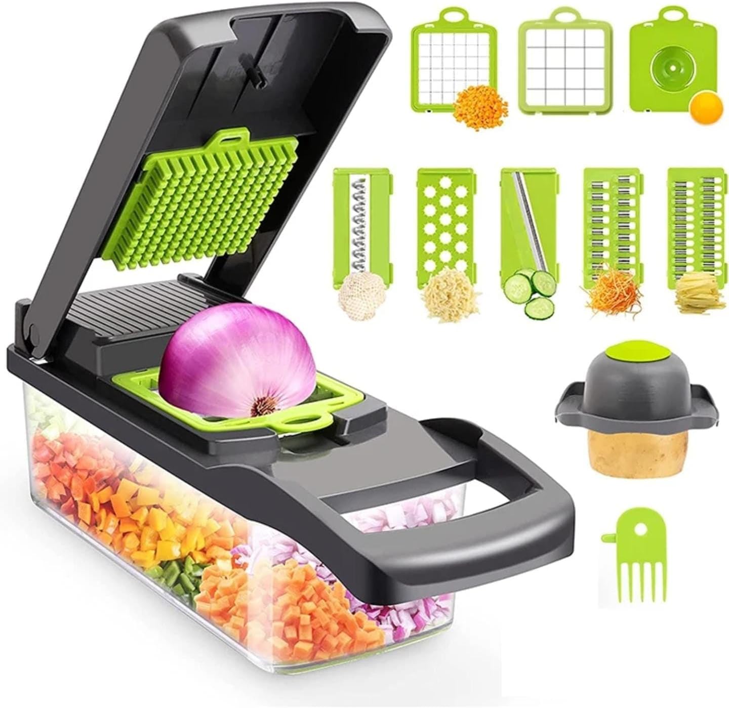 Skiennix 16-in-1 Vegetable Chopper - Multifunctional Food Prep Tool with Container & Mandoline Slicer