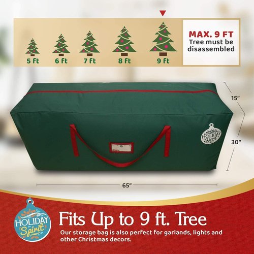 HOLIDAY SPIRIT Heavy Duty Canvas Christmas Tree Storage Bag - Waterproof, Reinforced Handles & Dual Zipper for 9 Ft Tree - Durable 600D Oxford Material, Green