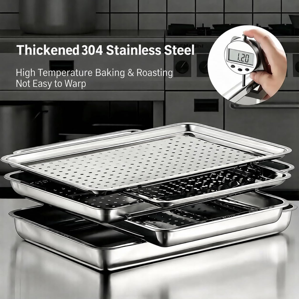 ONNESOL 23.5"x15.5" 304 Stainless Steel Baking Pan & Crisping Tray Set