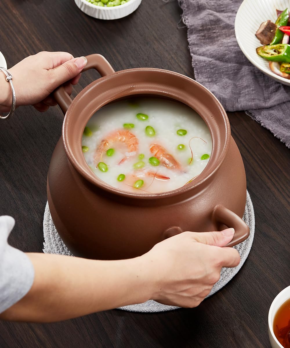 Red Zisha Unglazed Earthen Cookware Stock Pot, Natural Terracotta Pan Ceramic Casserole Dish, Clay Pot with Lid for Cooking Rice, Hot Pot, Dolsot Bibimbap and Soup (5.28QT(5L))