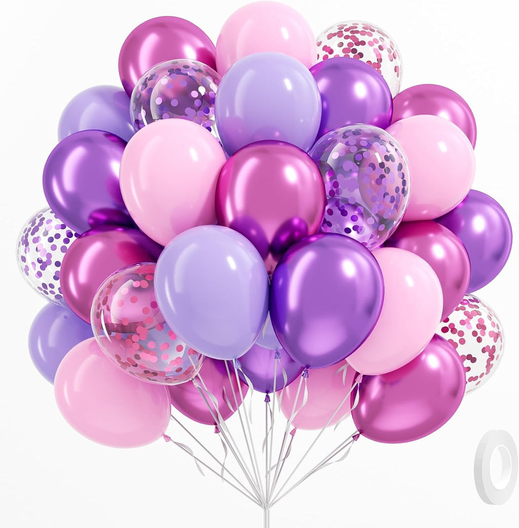 Skiennix 61-Piece Balloon Set - Pink & Purple Confetti Balloons for Bridal & Birthday Parties