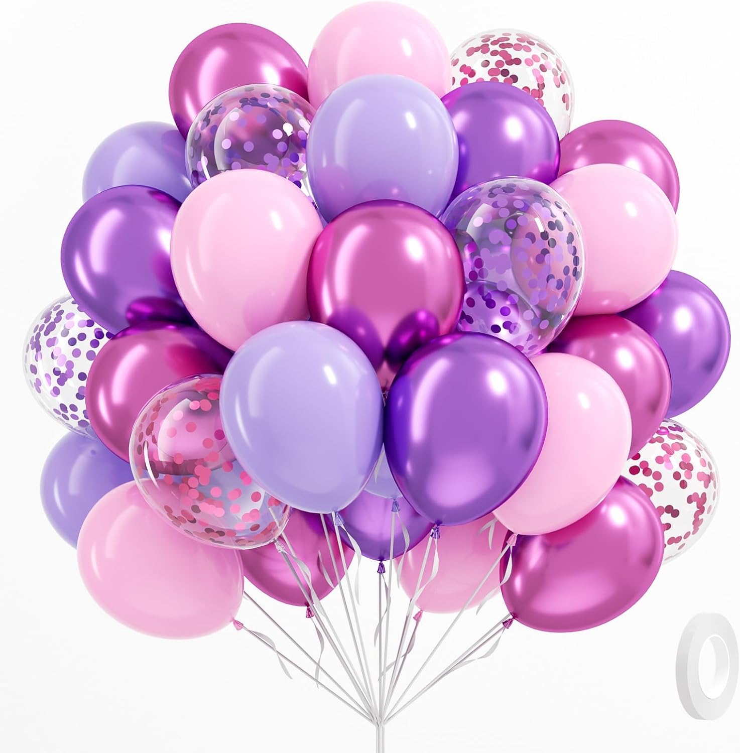 Skiennix 61-Piece Balloon Set - Pink & Purple Confetti Balloons for Bridal & Birthday Parties