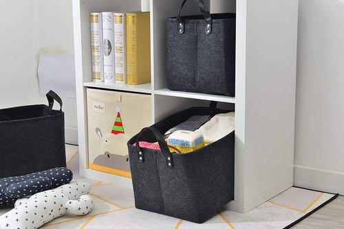 GUOZI Storage Basket, Collapsible Rectangular Felt Storage Bins with PU Handles, Large Laundry Basket Storage Solution for Office Nursery Wardrobe Bookshelf Bedroom Keepsake Toys
