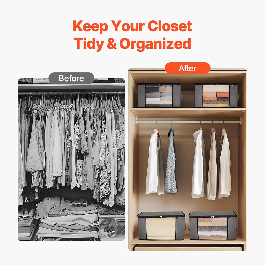 VEVOR 60L Large Storage Bags - 6 Pack Foldable Closet Organizers with Handles | Grey Non-Woven Fabric for Clothes & Blankets