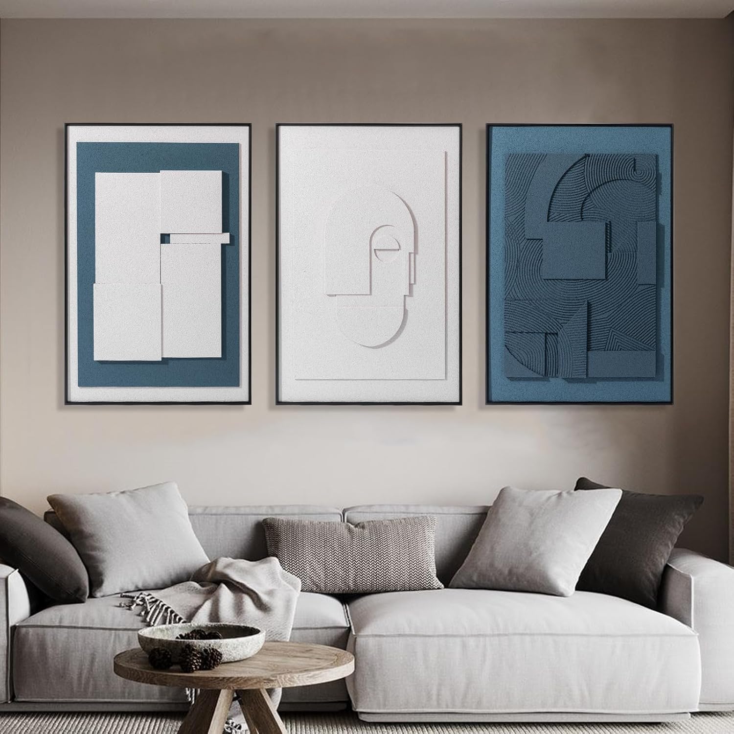AMAATE 3D Sandstone Wall Art - Black Metal Framed Abstract Relief Decor | 24x36 Inches, Ready to Hang