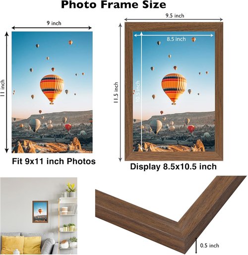 JCJMY 9x11 Picture Frame - Brown Wall Mount & Tabletop Display with Shatter-Resistant Plexiglass