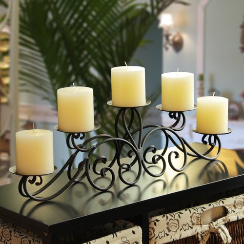 Adeco 5 Pillar Candle Holder - Elegant Black Candelabra with Antique Finish for Home Decor