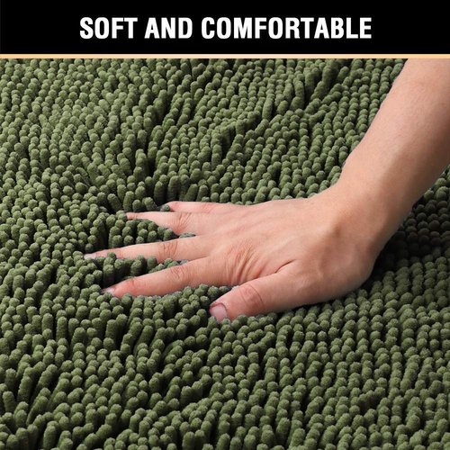 H.VERSAILTEX Luxury Chenille Loden Bathroom Rug Mat 17” x 24” Bundle 2 Pieces Bathroom Rug Mat 32" x 20" & 17" x 24" Loden