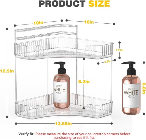 Asayuee 2-Tier Corner Bathroom Organizer - Large Makeup & Skincare Storage | Clear Design