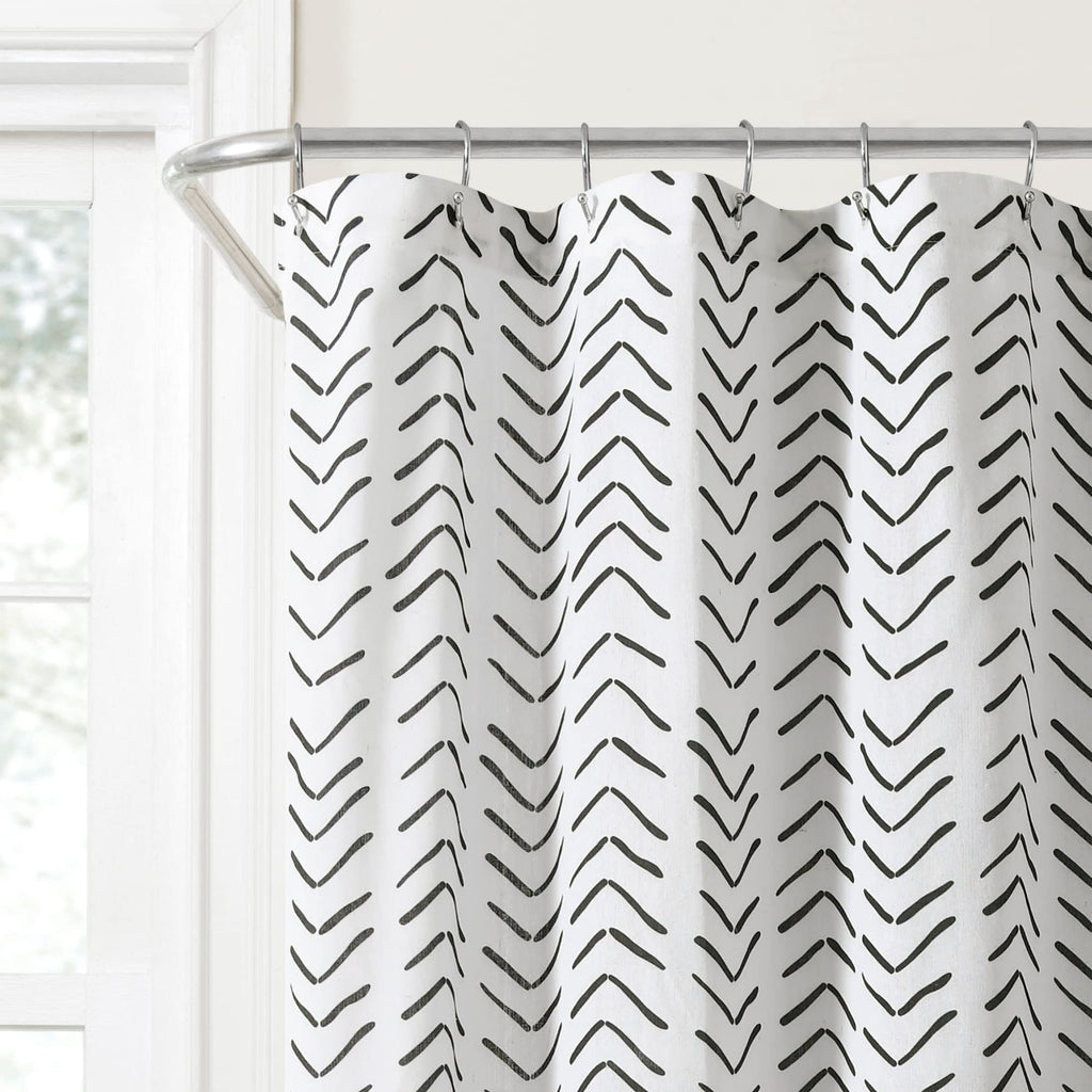 Lush Decor Hygge Modern Arrow Linen Look Shower Curtain, 72" X 72", Black & White