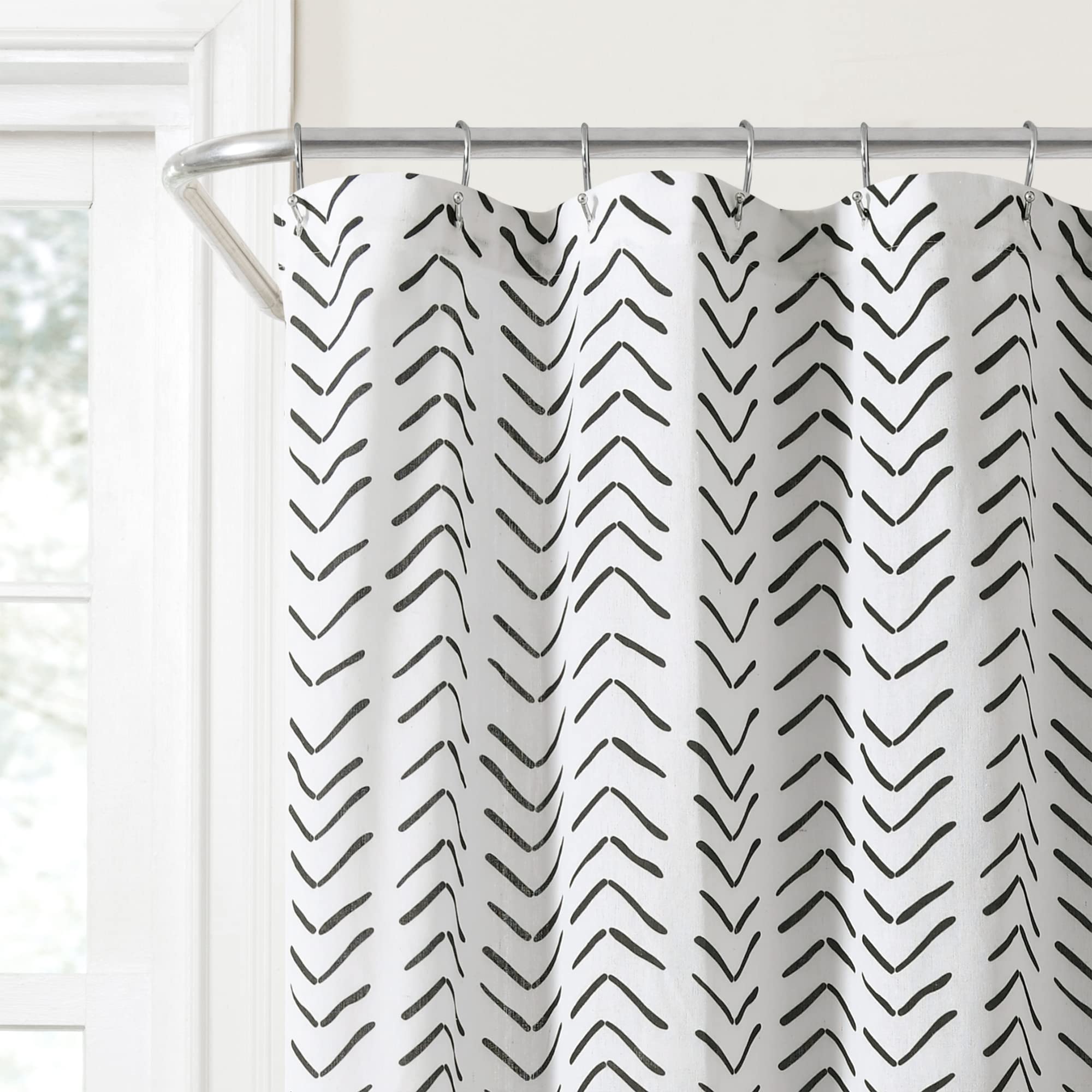 Lush Decor Hygge Modern Arrow Linen Look Shower Curtain, 72" X 72", Black & White