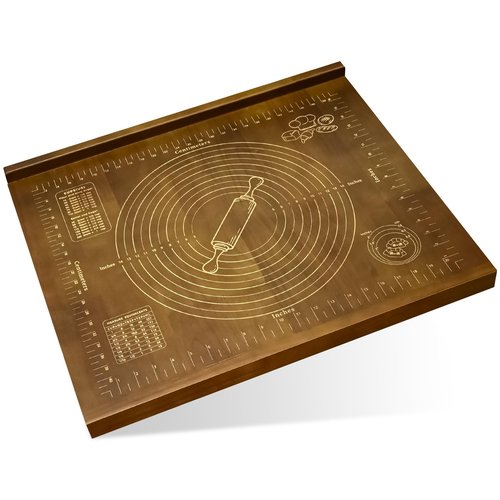 Kuabiz Wooden Pastry Board with Measurement 24'' x 20" Reversible Kneading Board with Side Lip and Engraved Ruler Bread Cutting Boards for Rolling Dough Baking Counter Top Kitchen (Brown)