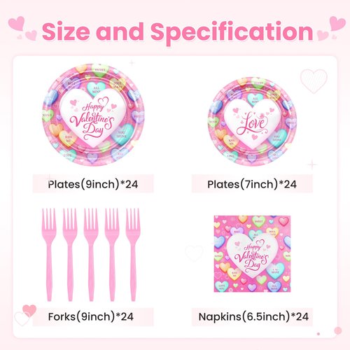 Avezano 96 pcs Valentines Plates and Napkins Disposable Happy Valentine's Day Paper Plates Conversation Hearts Tableware Serve 24, Pink
