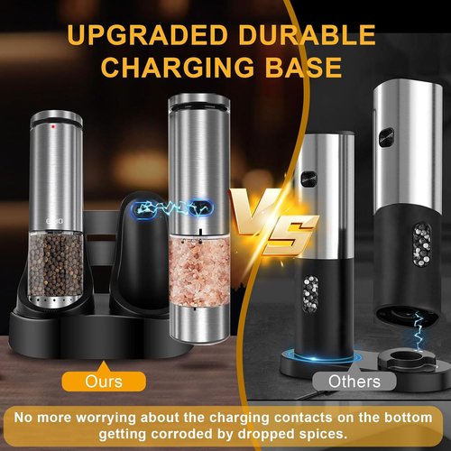 EIHO Electric Salt and Pepper Grinder Set - USB Rechargeable, Adjustable Coarseness, Stainless Steel with LED Light
