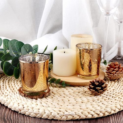 Gold Mercury Glass Tea Light Holders - Elegant Votive Candle Holders for Weddings & Home Decor | Set of 36