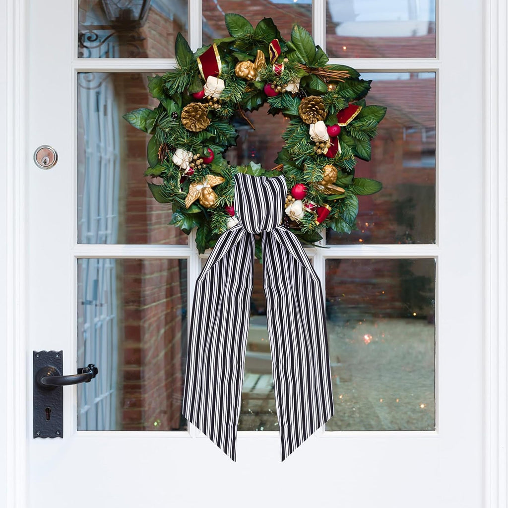 TONIFUL Easter Wreath Sash - Black & White Stripe 4.5" x 56" Indoor/Outdoor Decor Ribbon