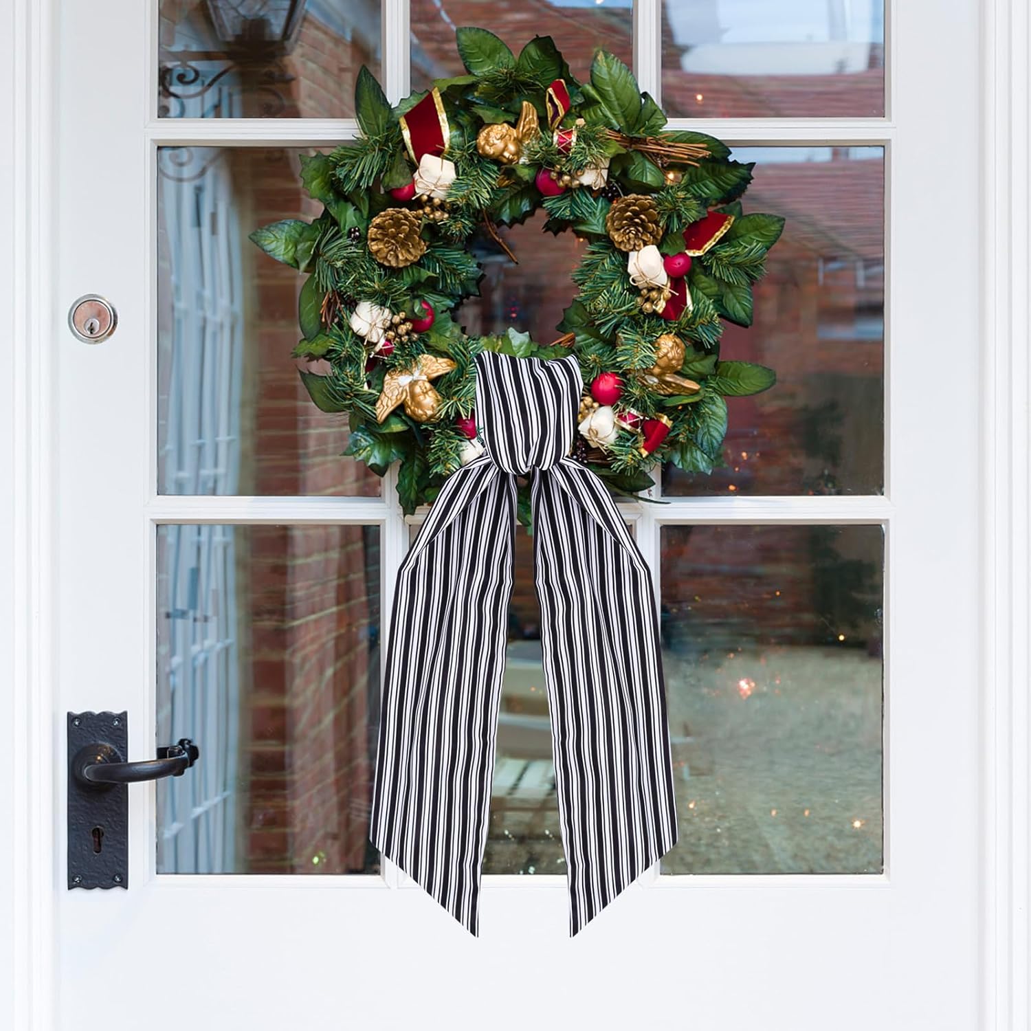 TONIFUL Easter Wreath Sash - Black & White Stripe 4.5" x 56" Indoor/Outdoor Decor Ribbon