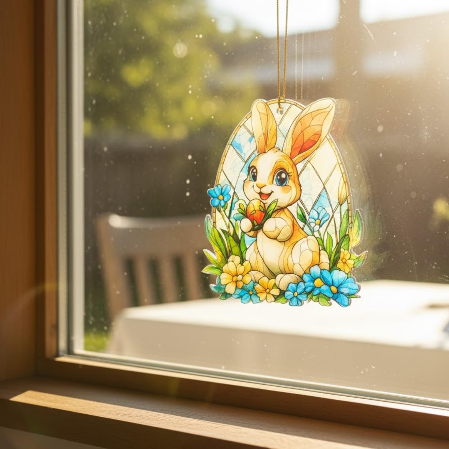 Skiennix Easter Ornaments - Cute Bunny Acrylic Suncatcher | Faux Stained Glass Effect for Home & Basket - Colorful White Bunny Design