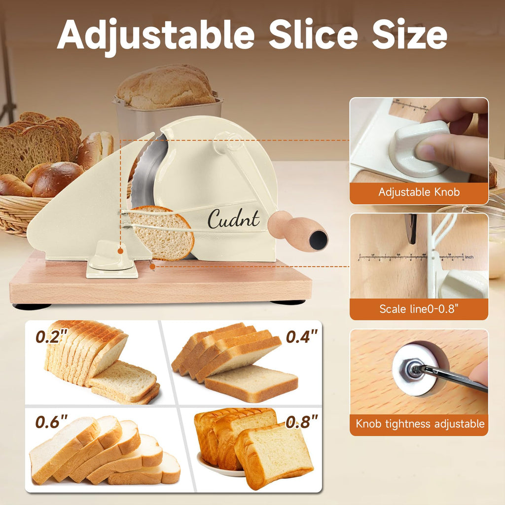 Manual Bread Slicer for Homemade Sourdough Bread, Add Metal Rails, Hand Crank Bread Slicer Machine with Scale Line and Suction Cup, Stainless Steel Blade Bread Cutter Adjustable Thickness