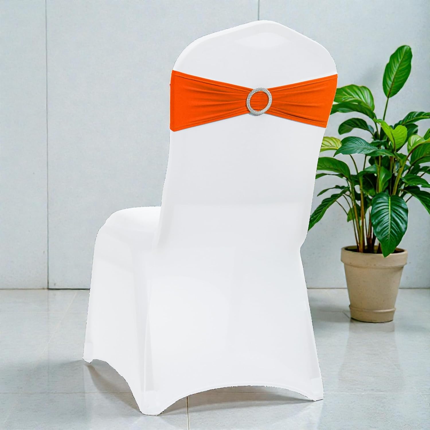 MDS Spandex Chair Sashes - Pack of 200 Universal Stretch Bands with Buckle Slider for Wedding Decor | Orange