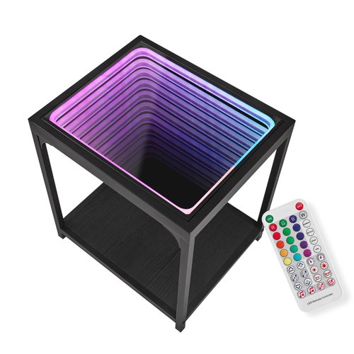 FUSLITE Infinity Mirror Light Table, Coffee Tables for Living Room, with 3D Infinity Illusion Mirror, RGB Side Table, with Tunnel Light, with Futuristic Decor, for Bedroom, Party