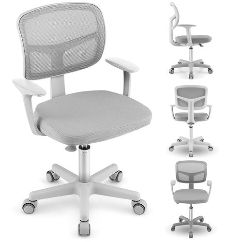 Kids Desk Chair, Height Adjustable Children Study Chair w/Lumbar Support, Swivel Mesh Seat, Universal Casters, Ergonomic Kids Task Chair for Boys Girls Aged 3-10, Home, School, Office(Grey)