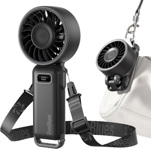 Diveblues Portable Turbo Fan - 100 Speed Handheld Fan with Strong Airflow | Foldable 4-in-1 Design for Neck, Desk & Travel, USB-C Rechargeable, Lightweight for Summer & Outdoor Use