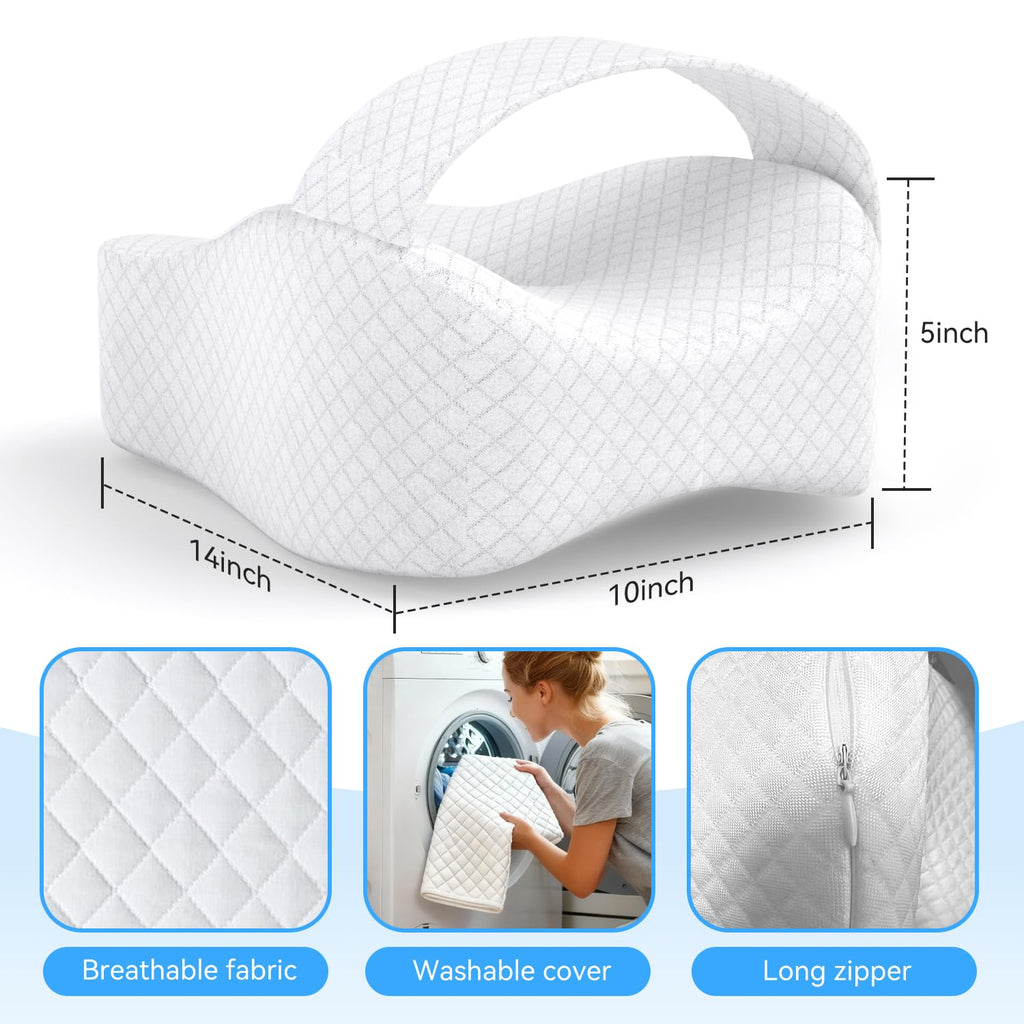 RPOMU Knee Pillow for Side Sleepers, Memory Foam Leg Pillow for Side Sleeping, Between Legs Pillow for Relief Sciatica Hip Lower Back Pain, White