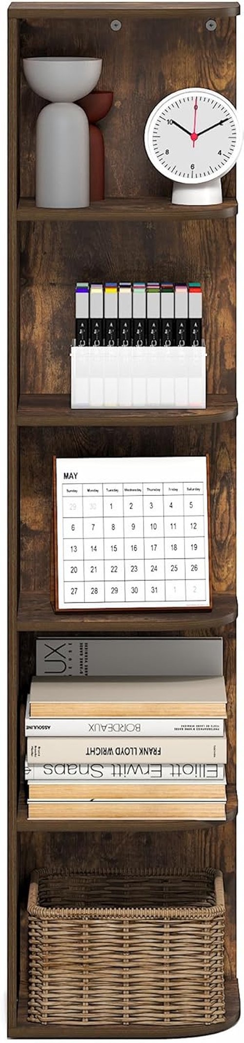 Furinno PASIR 5-Tier Corner Bookshelf - Open Shelf Design for Organization | Amber Pine, 9.3 x 12 x 51.7
