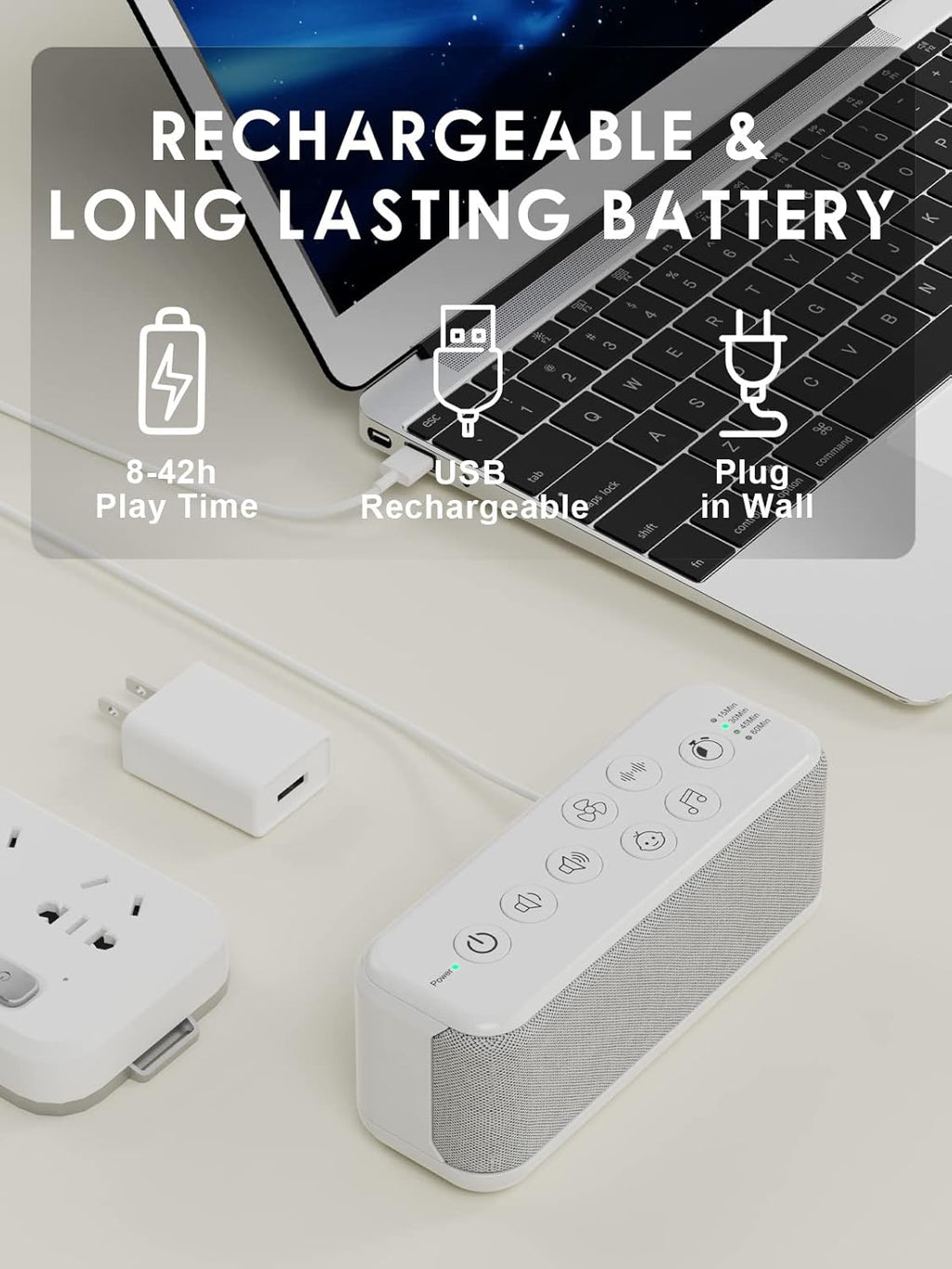 OnLyee White Noise Machine - USB Rechargeable Sound Therapy Device with 42 Soothing Sounds | Ideal for Sleep & Focus